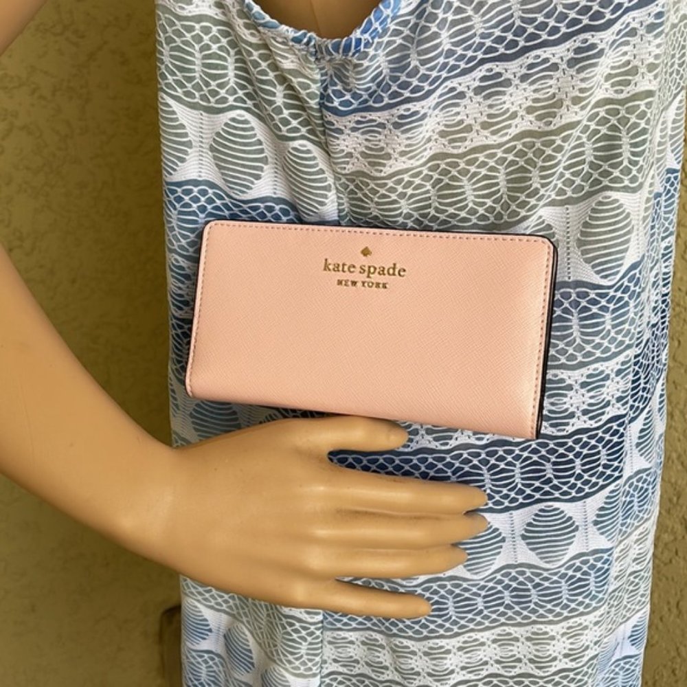 Kate Spade Madison Large Slim Bifold Wallet Conch Pink NWT - Picture 15 of 16